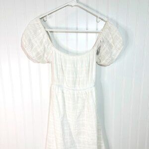Jondie Women's Criss Cross Back Creamy White Puff Sleeve Mini Dress Sz S